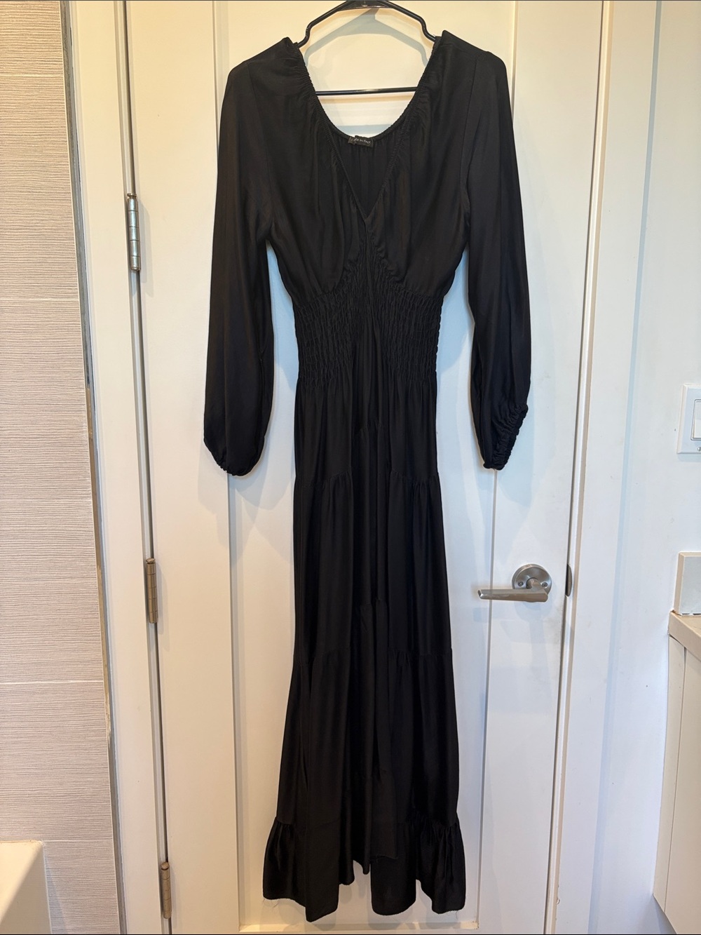Black Long Sleeve Smocked Waist Maxi Dress